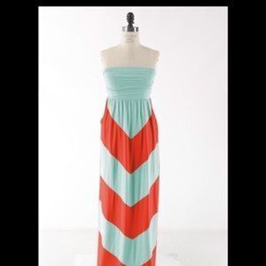 Strapless Chevron Maxi Dress Long Colorblock Tube